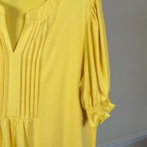 Flowy Yellow Boho Blouse Feminine Cottagecore Puff Sleeve Stretchy Large Top