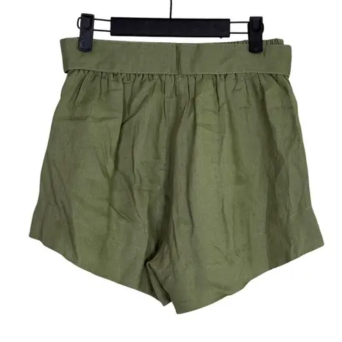 Free the Label Florence High Waisted Linen Wide Leg Shorts Pockets S Olive Green