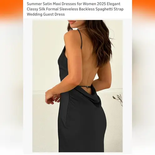 Satin Elegant Black Sleeveless Maxi Dress With Open Back Size Large New Backles