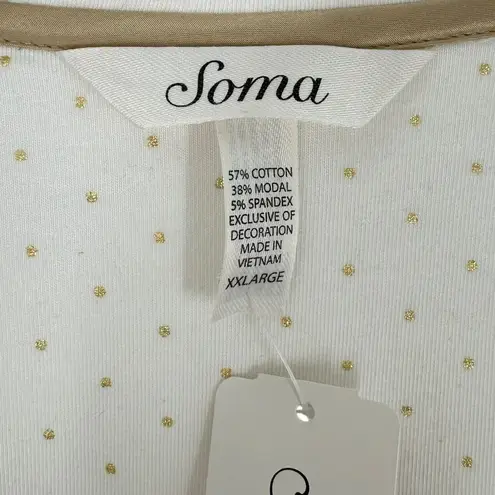NWT Soma Ivory Gold Pin Dot Cotton Jersey Pajama Shirt Size XXL Top
