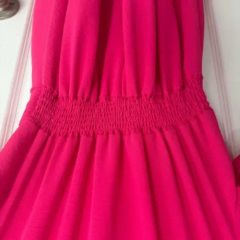 Seven Islands Pink Midi Sundress with Puff Sleeves and V