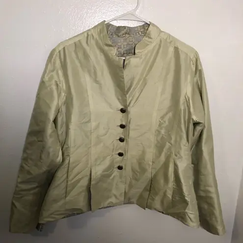Kai Mira Reversible Silk Mandarin Jacket Green Blue Size M