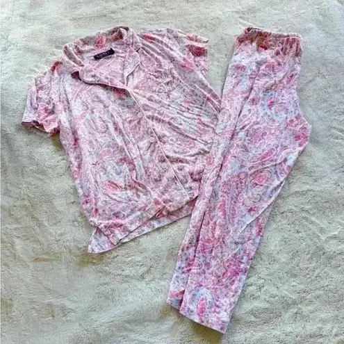 LAUREN RALPH LAUREN
Notch Collar Top and Capri Pants Printed Pajama Set Pink Size M