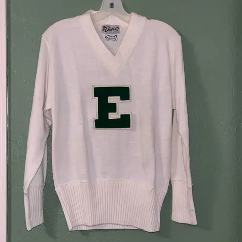 Vintage Cheer Letterman’s Sweater E College Sports Team E Green V Neck sweater Size M