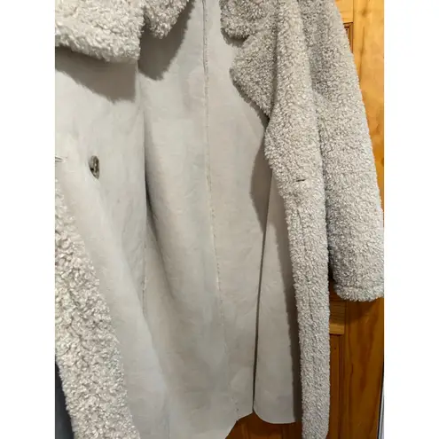 Reformation  Teddy Coat Double Breasted Faux Shearling Sherpa Long Coat Beige XL