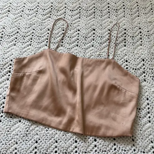 Stolen Hearts Satin Tie Back Crop Tank Top Tan (Small)