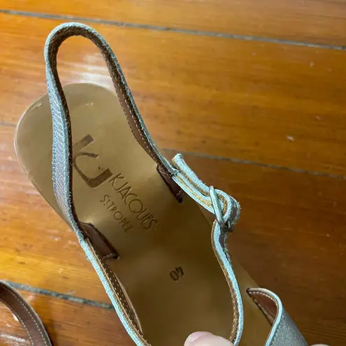 K Jacques Josy Cork Wedge Sandal in Matte Metallic Beige and Tan ~ Size 40 Silver