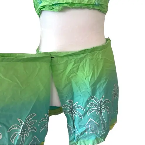 San Spirit Halter Top Skirt Set Embroidered Tropical Palm Trees Design Sz Small