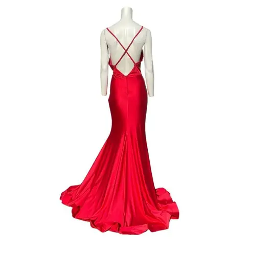 Jessica Angel Ruched Criss Cross Back Gown 374 Red Size Medium NWT
