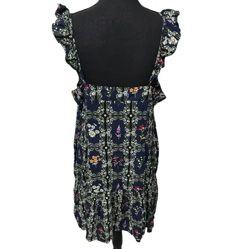 Women's Size XL Dainty Floral Tile Print Flutter Sleeve Mini Dress Agua Bendita Blue