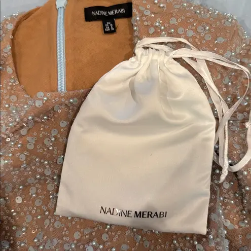 NEW NADINE MERABI Blue Misha Beaded Sequins Long Sleeve Wide Leg Jumpsuit sz 6