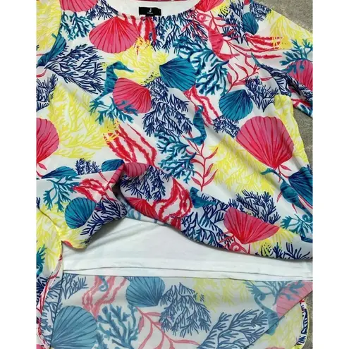 Jason Wu Sealife Print Tunic Top 3/4 Sleeve Lined Lightweight Blouse – Size L