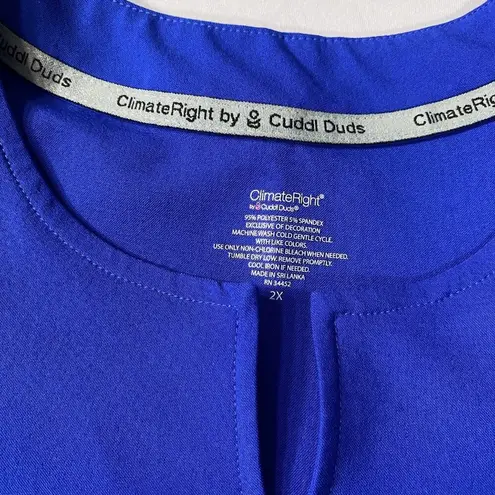 Cuddl Duds Womens 2X ClimateRight By Scrub Top and Bottom Set Royal Blue Short S