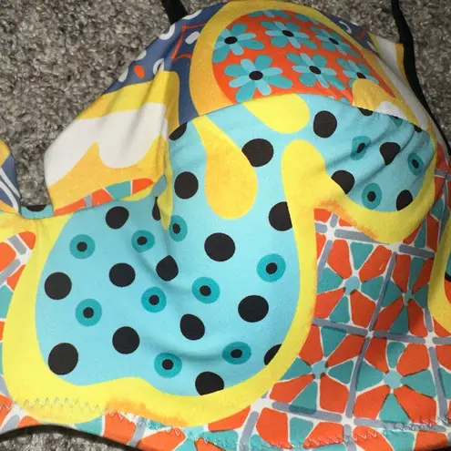 Ay Yildiz Eclectic Abstract Art Underwire Bikini Top NWOT Size 16