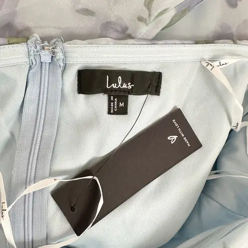Lulus Chic Preciousness Light Blue Floral Organza Bustier Maxi Dress Medium NWT