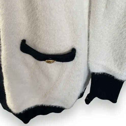 Boston Proper White Black Gold Button Colorblock V Neck Cardigan XS Fuzzy Plush - Image 8