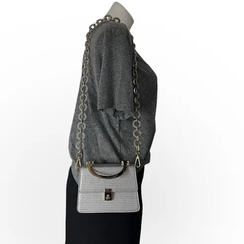 Moda Luxe Grey Handbag Crossbody Metal Handles Removable Chain Strap - Image 4