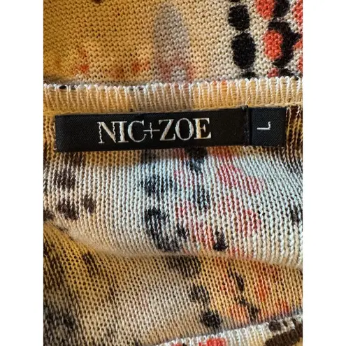 Nic+Zoe Sweater Women Large Ivory Linen Blend Knit Geometric Femme Sleeve Artsy