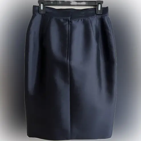 Liancarlo Couture 100% Silk Beaded Jacket and Skirt Set Deep Navy Blue, Size 10 Blue