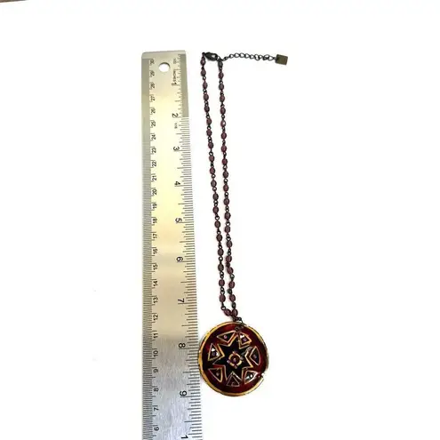 NW Signed Star Enamel abalone Pendant Necklace Maroon Rhinestones Purple