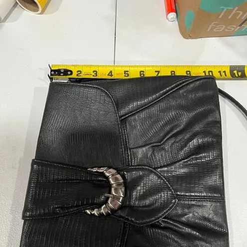 Vintage Dessiree Black Faux Leather Envelope Clutch Buckle Bag 80s Retro