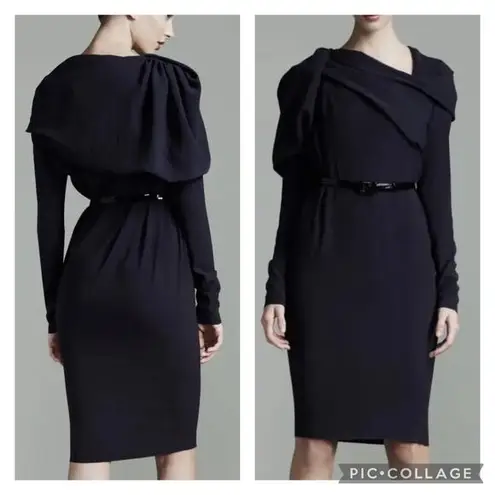 LANVIN Draped Twisted Wool long sleeved sweater dress in gray size small