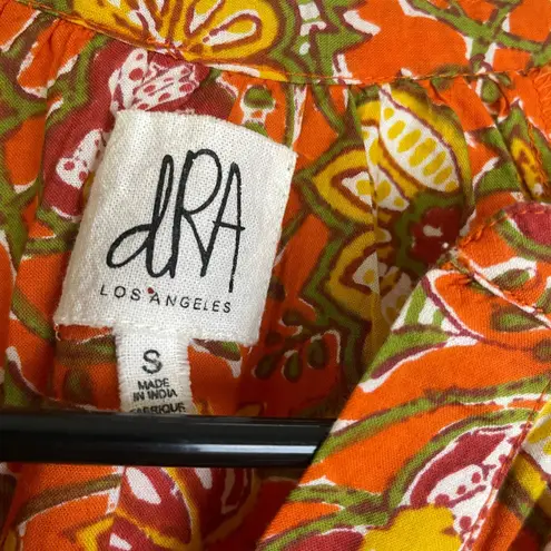 dRa Los Angeles Floral Dress Womens Small Orange 3/4 Sleeve Button Boho Cotton