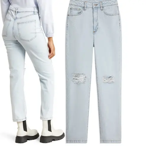 We Wore What HighRise Curvy Crop Jeans Ripped Knees Distressed Super Light Wash 29