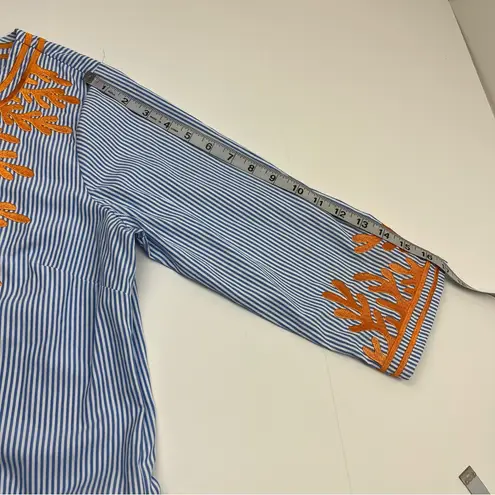 Gretchen Scott Tunic The Reef Embroidered Top Blue Sea Coral Stripe Medium *FLAW