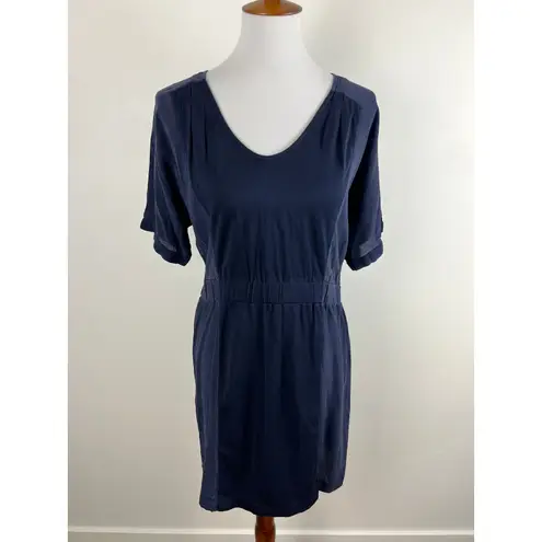 J.Crew  Hideaway Navy Mini Dress Silk & Cotton Panels V Neck Short Sleeve Est. M