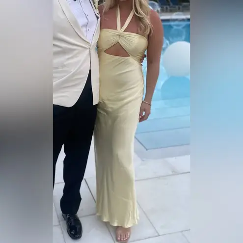 Shona joy LA LUNE RUCHED HALTER MAXI DRESS in Lemon 10