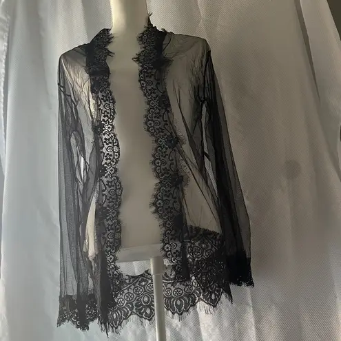 Chic Black Lace Women's Robe Size M