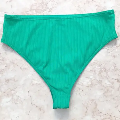 Topshop Vibrant Green Ribbed High Waisted  Bikini Bottoms