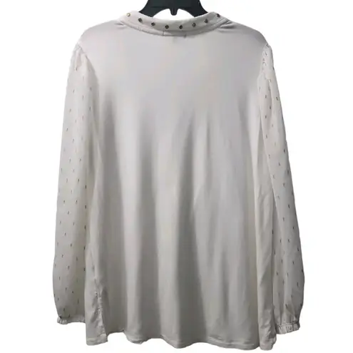 Democracy Blouse Sheer Sleeve Gold Studded V Neck Top Size L