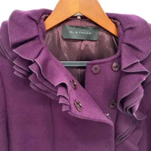 Elie Tahari Womens Purple Wool Pea Coat