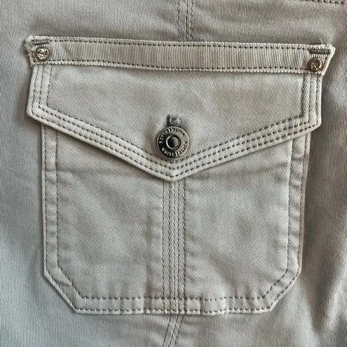 White House | Black Market  embellished taupe/silver Slim Crop jeans, EUC size 6