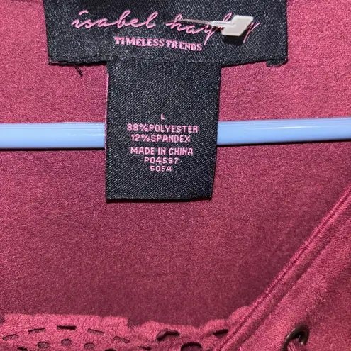 ISABEL HAYLEY BRAND MAROON TOP 3/4” SLEEVE LACE UP TIE IN FRONT LACE LIKE CUTOUT Red Size L