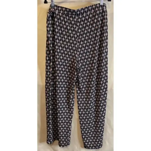 Liz Claiborne  Career Large Pull On Wide Leg Pants Black‎ Geometric Print Stretch
