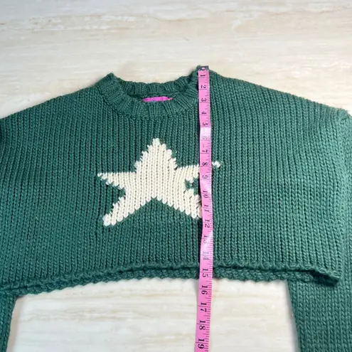 Edikted Green Star Crop Knit Sweater Women's XS S Chunky Cozy