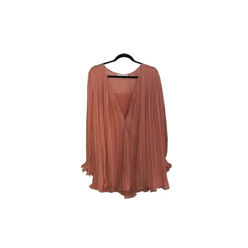Endless Rose Pleated sienna rose long sleeve lettuce hem light weight Romper