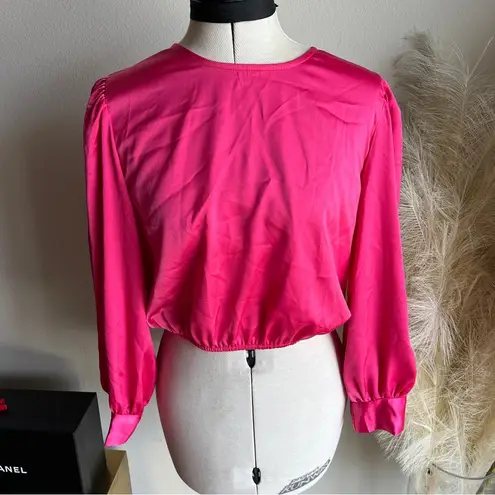 PRETTYGARDEN Hot Pink Long Sleeve Crop Top Blouse NWT