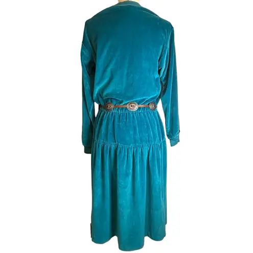 Liz Claiborne Velour Dress Rodeo Western Cowgirl Equestrian Vintage Size 12 Green