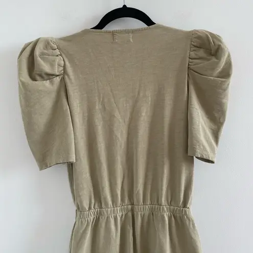 Nation Ltd Lennox Wrap Puff Sleeve Romper In Safari Green Size XS