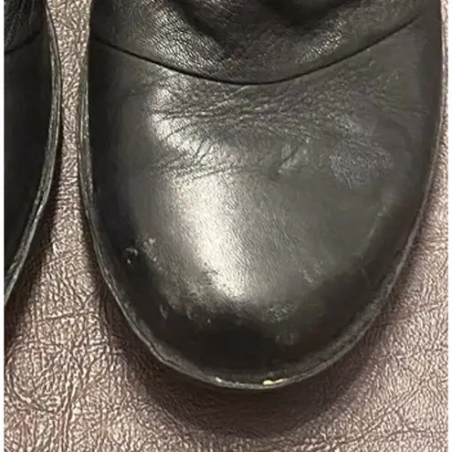 Dansko Arisa Black Ruched Slouchy Leather Ankle Boots 38 (7.5/8) Comfort Wedge