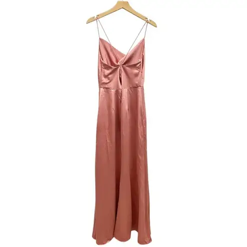 Dessy Collection Cowl Neck Criss Cross Back Satin Maxi Slip Dress 3056 size 6R Pink