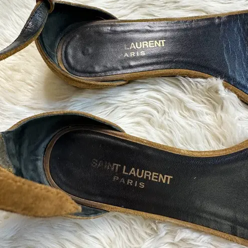 Saint Laurent Tan Studded Suede Ankle-Strap Flat Sandal Women's 38.5