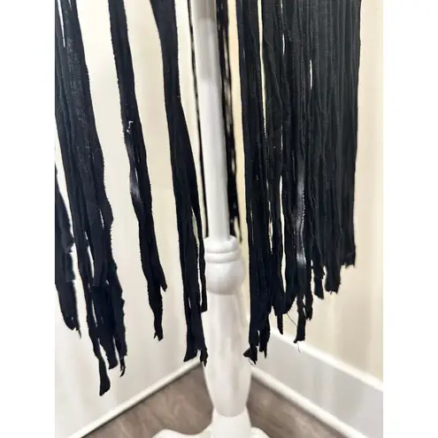 Daytrip  VTG Y2K Black Macramé Fringe Vest Cardigan Boho Festival Hippie Retro