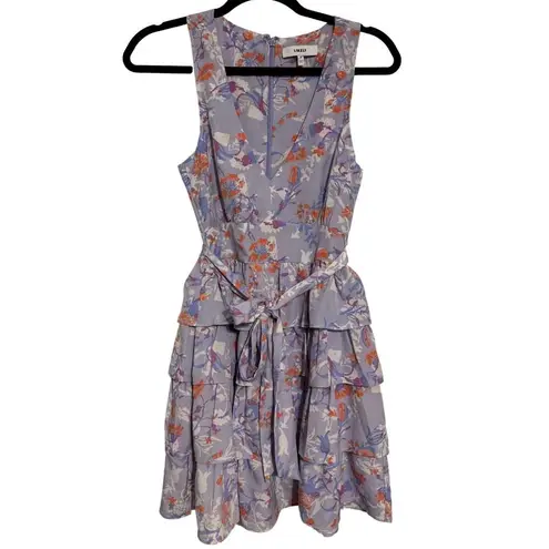 Likely Rana Tiered Ruffle Mini Dress Purple Floral Print Sleeveless Belted Sz 6