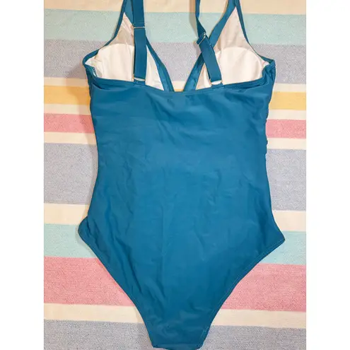 None NWOT Teal Mesh Panel One-Piece Swimsuit | V-Neck | Adjustable Straps | Sz Small