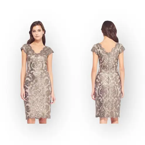 Tadashi Shoji new  𒀭 Paillette Embroidery Lace Cocktail Dress 𒀭Smoke Pearl 𒀭2